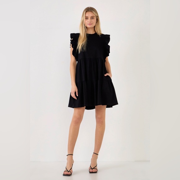 English Factory Dresses & Skirts - English Factory Black Knit Ruffled Mini Dress